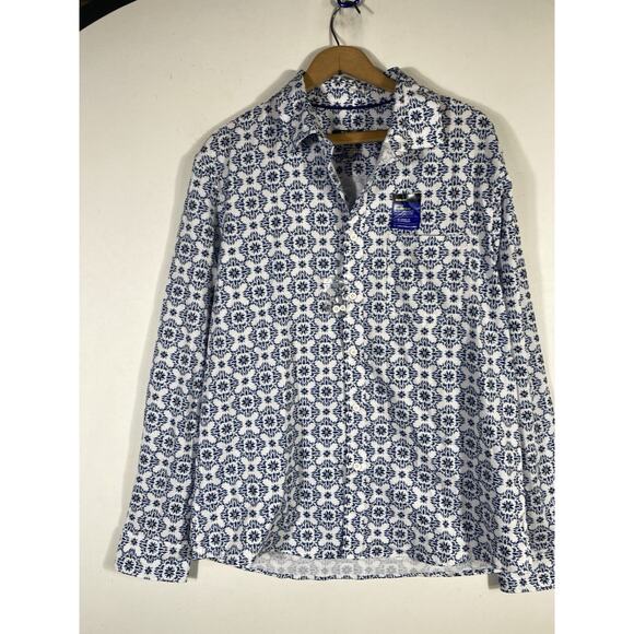 Apt 9 Premier Flex Slim Fit Shirt Button Up Size Large Mens White Blue Print NEW - Picture 5 of 12